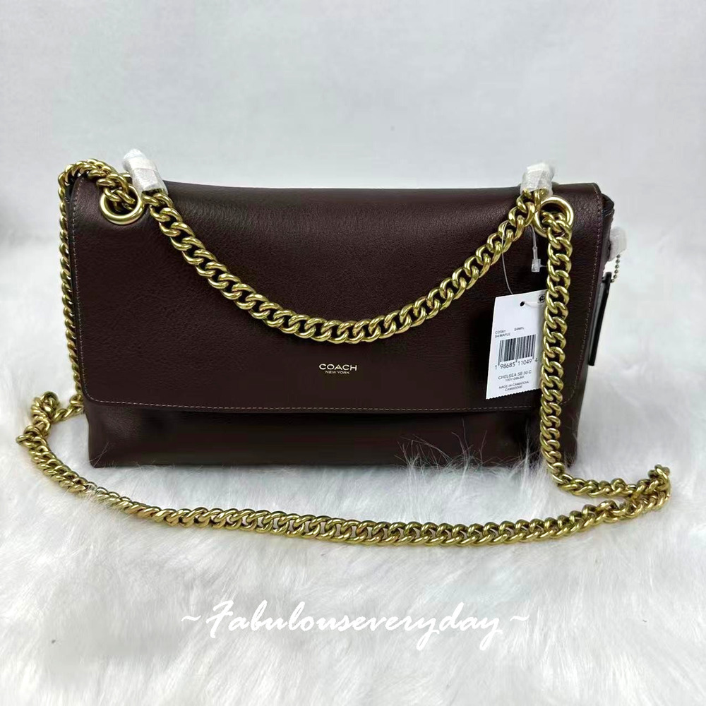 COACH Chelsea Shoulder Bag 30 With Chain In Leather CDS61 Brass/Maple NWT